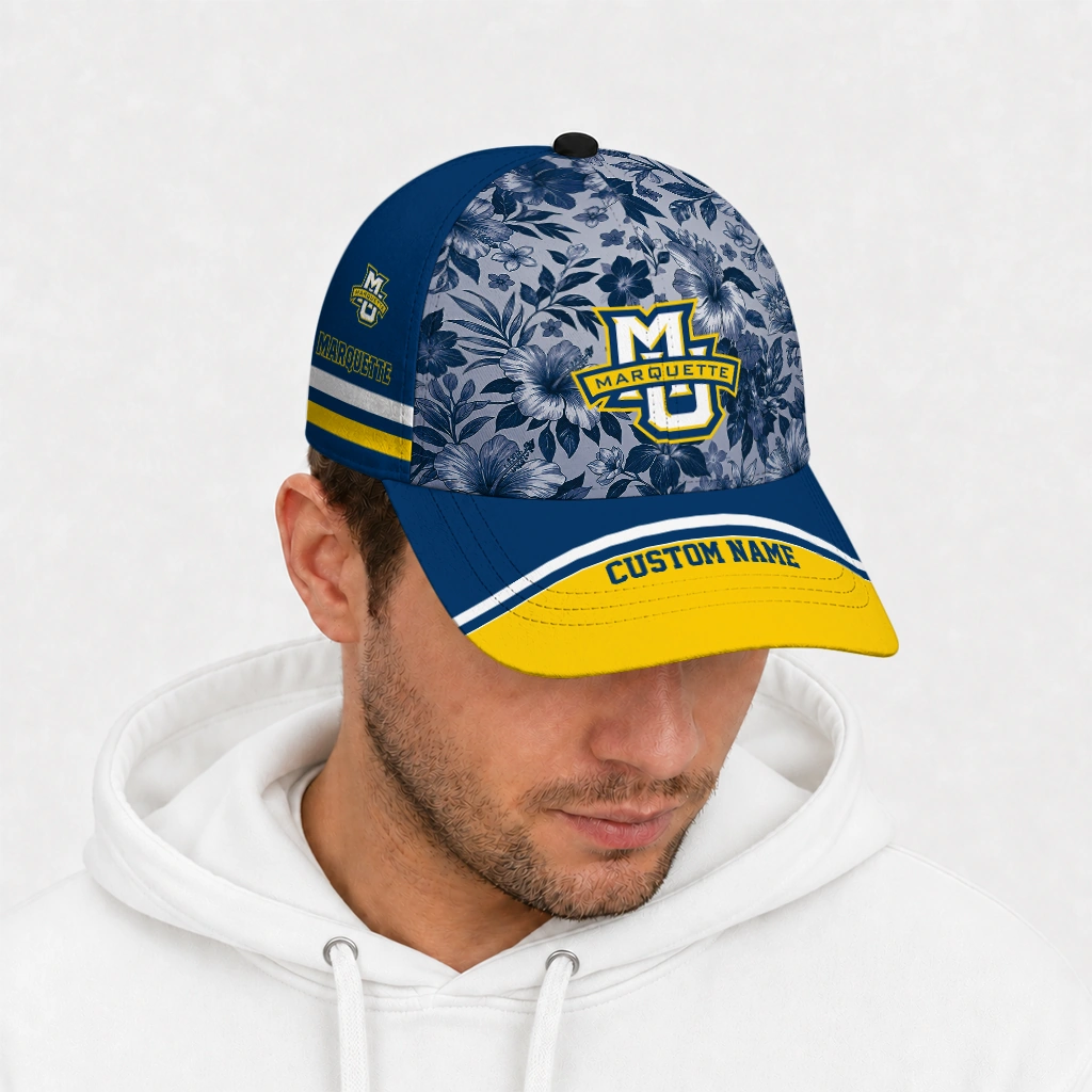 marquette-golden-eagles-cap-personalized-tropical-floral-blue-new-arrival.webp