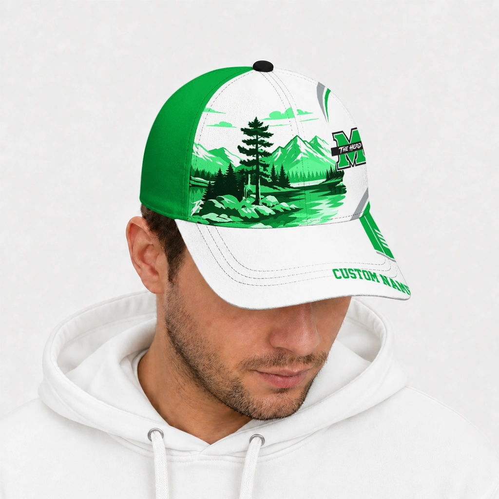 marshall-thundering-herd-cap-custom-flat-illustration-green-white-new-arrival.webp
