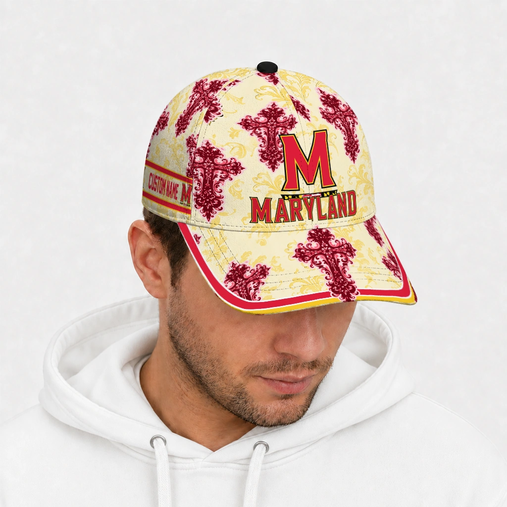 maryland-terrapins-cap-customized-damask-pattern-red-white-new-arrival.webp