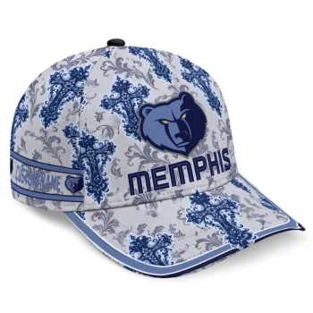 Memphis Grizzlies Cap - Personalized Damask Pattern Blue White