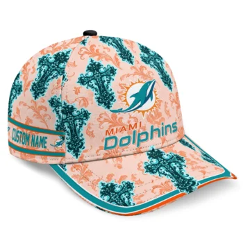 Miami Dolphins Cap - Personalized Damask Pattern Aqua White