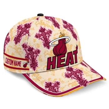 Miami Heat Cap - Custom Damask Pattern Red White