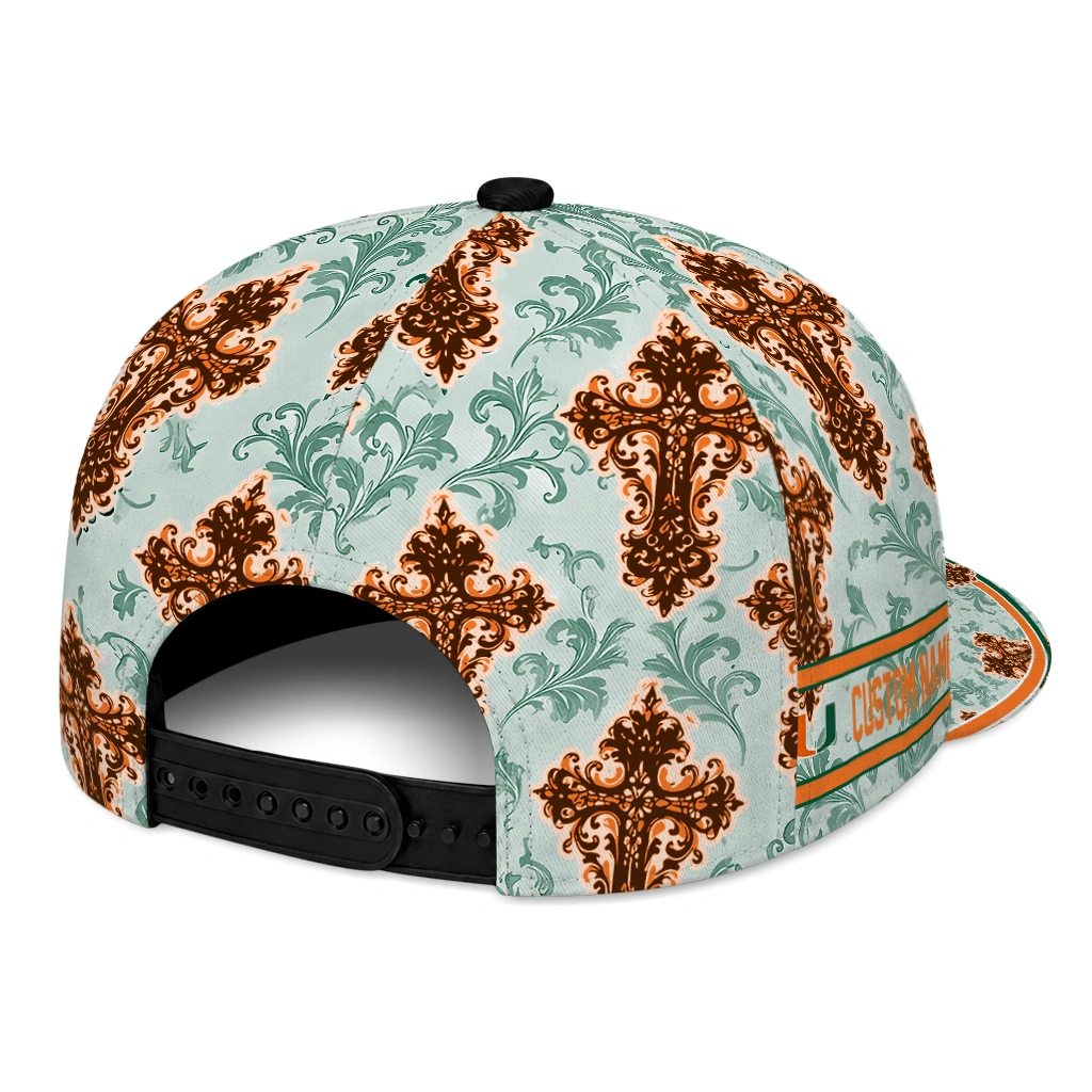 miami-hurricanes-cap-customized-damask-pattern-orange-white-fashion-forward.webp