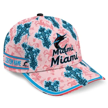 Miami Marlins Cap - Custom Damask Pattern Blue White