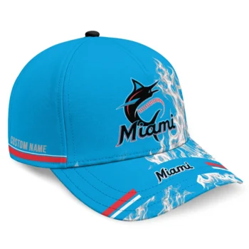 Miami Marlins Cap - Custom Smoke Flames Blue