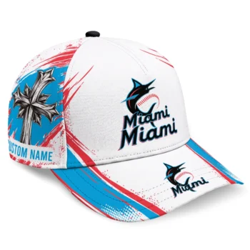 Miami Marlins Cap - Customized Grunge Cross Blue White