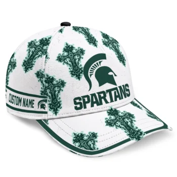 Michigan State Spartans Cap - Personalized Damask Pattern Green White