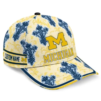 Michigan Wolverines Cap - Custom Damask Pattern Blue White