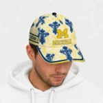 michigan-wolverines-cap-custom-damask-pattern-blue-white-best-selling.webp