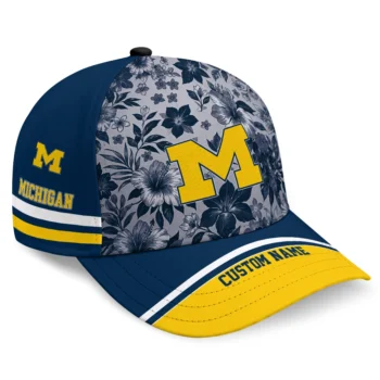 Michigan Wolverines Cap - Custom Tropical Floral Blue