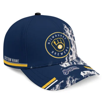 Milwaukee Brewers Cap - Customized Smoke Flames Navy Blue