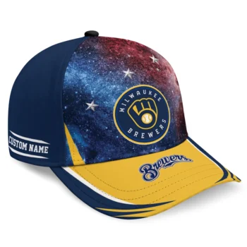 Milwaukee Brewers Cap - Personalized Galaxy Nebula Navy Blue