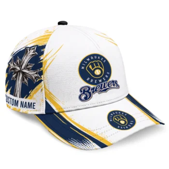 Milwaukee Brewers Cap - Personalized Grunge Cross Navy Blue White