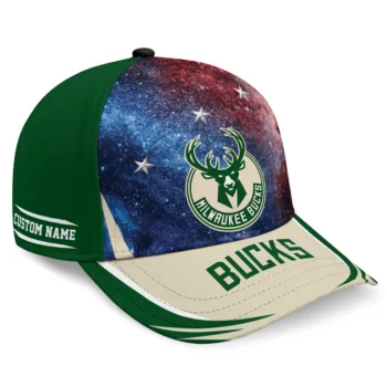 Milwaukee Bucks Cap - Personalized Galaxy Nebula Green