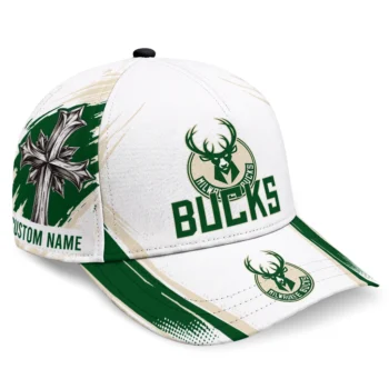 Milwaukee Bucks Cap - Personalized Grunge Cross Green White