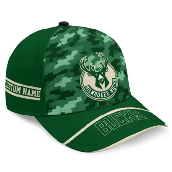 Milwaukee Bucks Cap - Personalized Pixel Camo Green