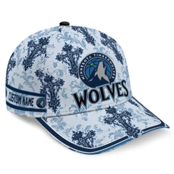Minnesota Timberwolves Cap - Personalized Damask Pattern Midnight Blue White