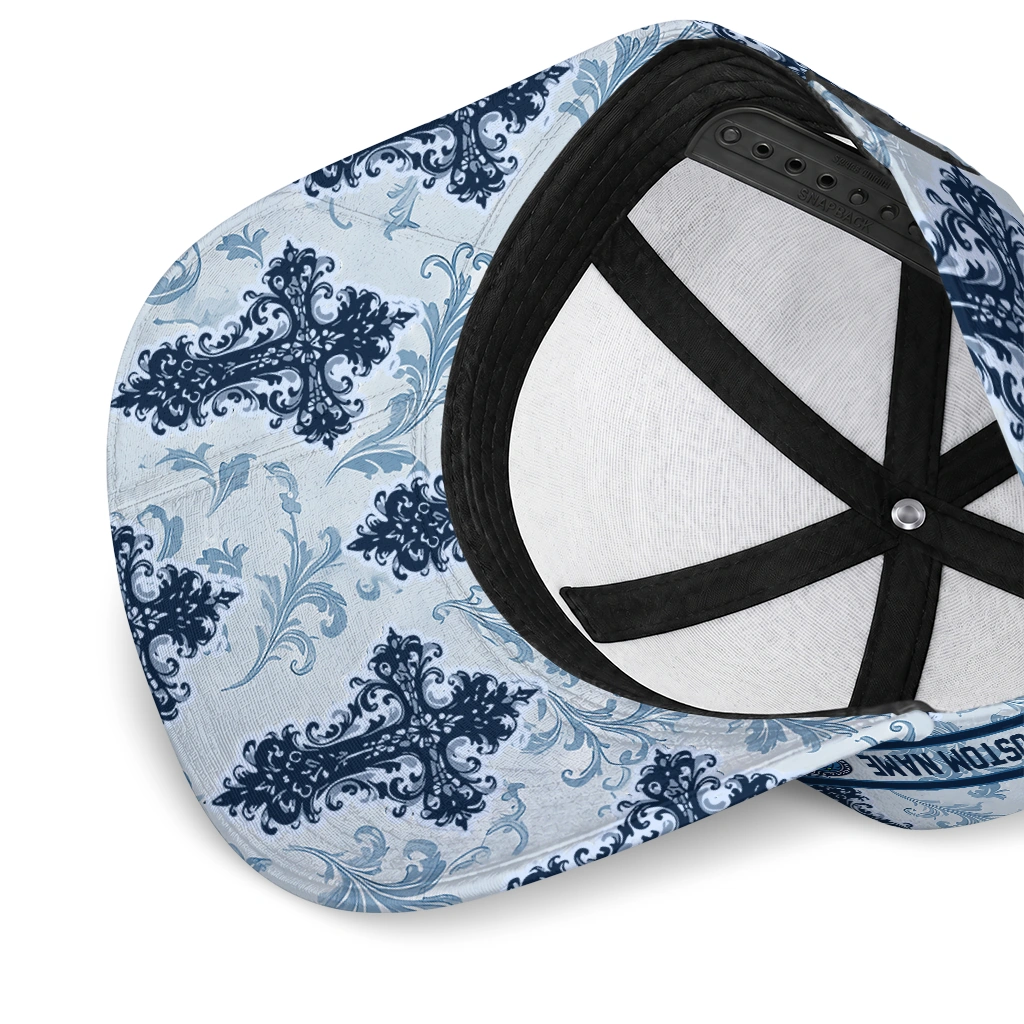 minnesota-timberwolves-cap-personalized-damask-pattern-midnight-blue-white-high-quality.webp