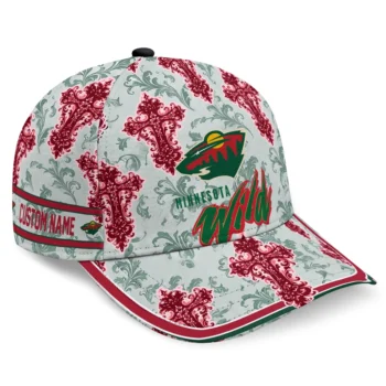 Minnesota Wild Cap - Personalized Damask Pattern Red White