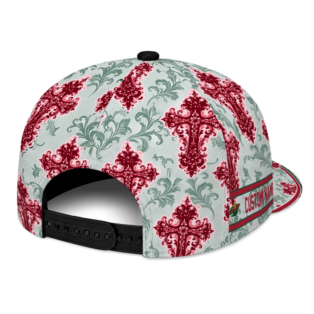 minnesota-wild-cap-personalized-damask-pattern-red-white-fashion-forward.webp