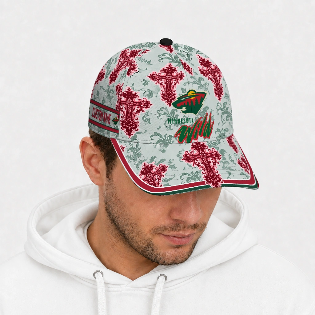 minnesota-wild-cap-personalized-damask-pattern-red-white-new-arrival.webp