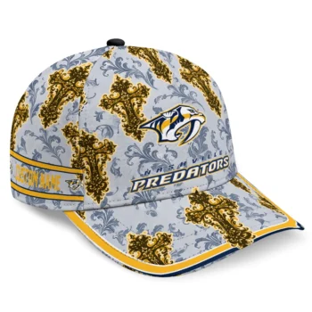 Nashville Predators Cap - Customized Damask Pattern Gold White