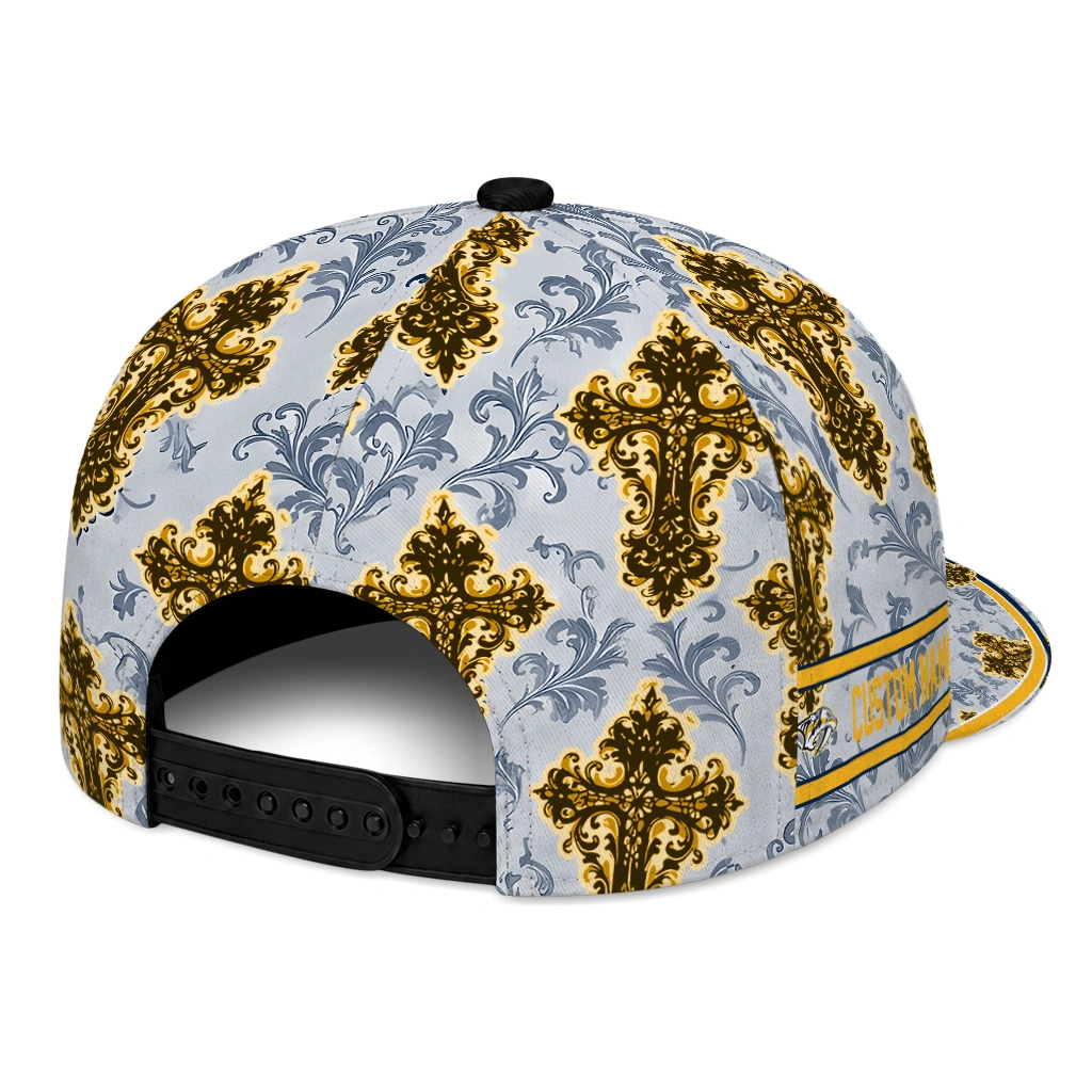 nashville-predators-cap-customized-damask-pattern-gold-white-fashion-forward.webp