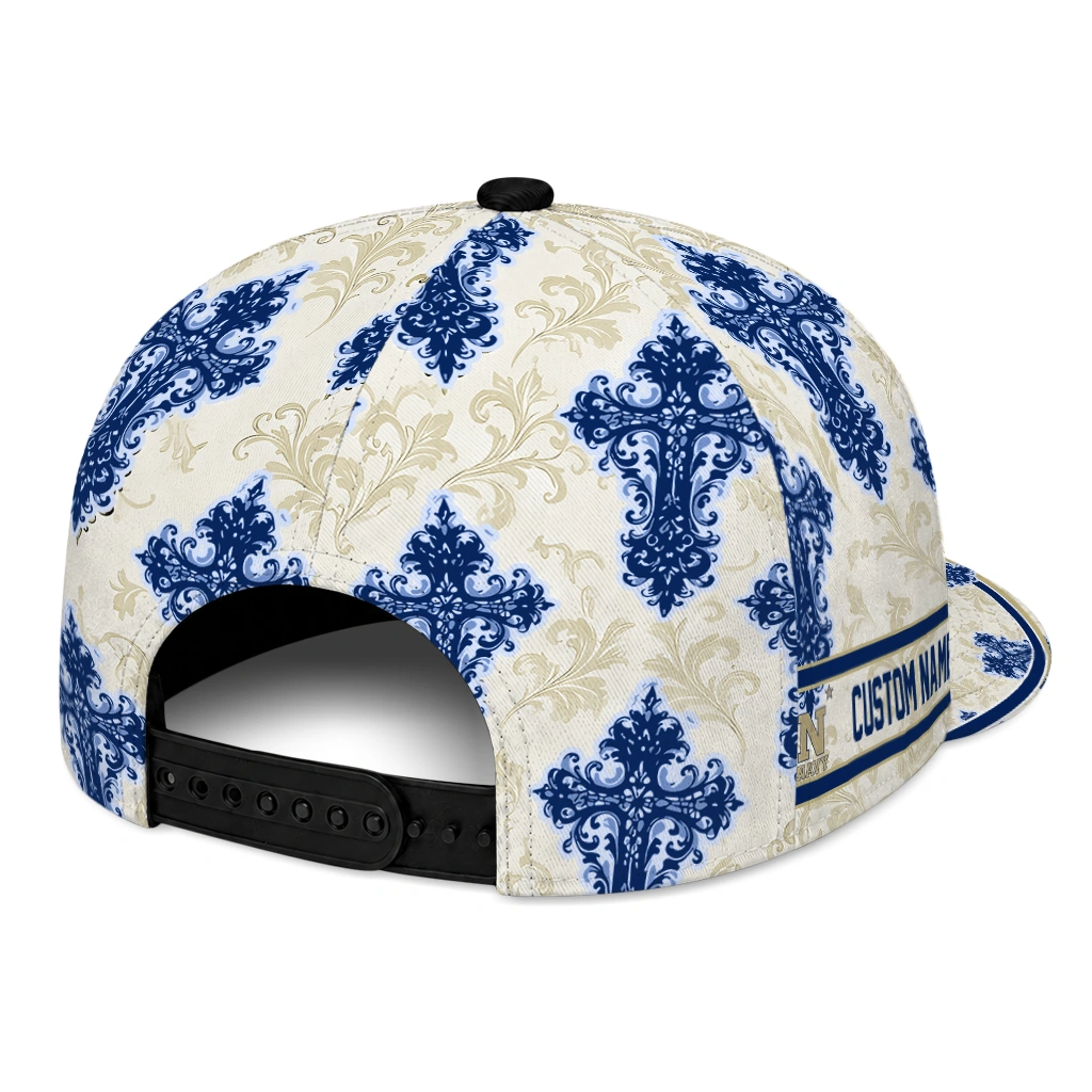 navy-midshipmen-cap-customized-damask-pattern-blue-white-fashion-forward.webp
