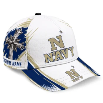 Navy Midshipmen Cap - Customized Grunge Cross Blue White