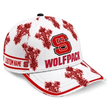 NC State Wolfpack Cap - Personalized Damask Pattern Red White