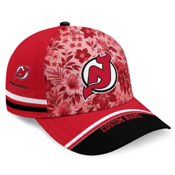 New Jersey Devils Cap - Customized Tropical Floral Red