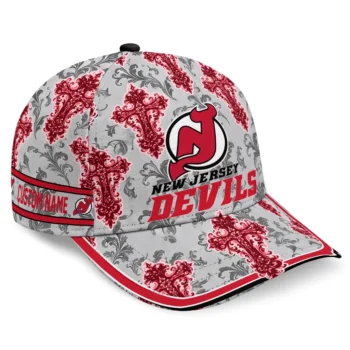 New Jersey Devils Cap - Personalized Damask Pattern Red White