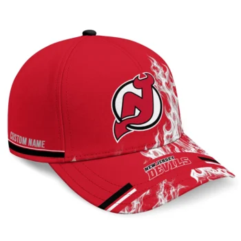 New Jersey Devils Cap - Personalized Smoke Flames Red