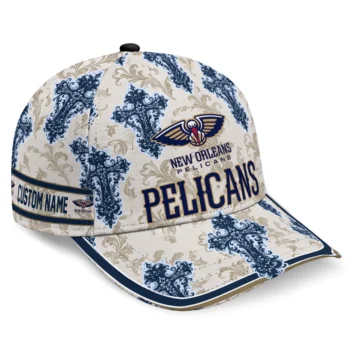 New Orleans Pelicans Cap - Custom Damask Pattern Navy White