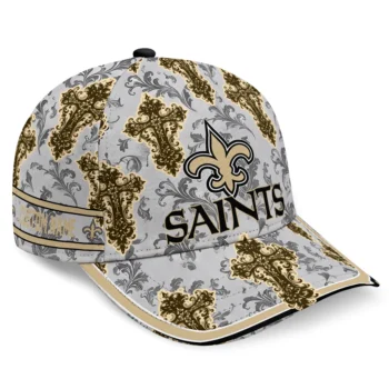 New Orleans Saints Cap - Personalized Damask Pattern Gold White