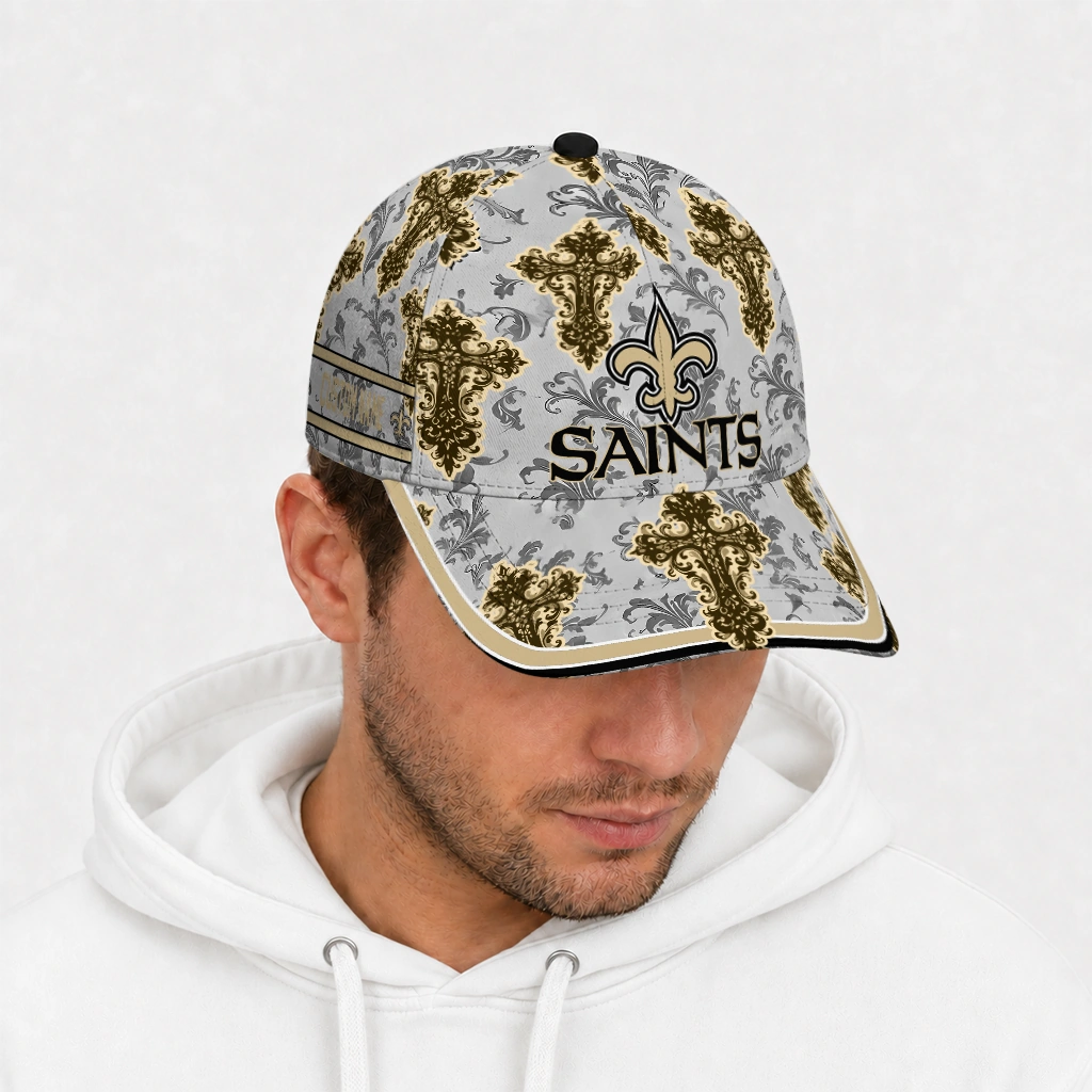new-orleans-saints-cap-personalized-damask-pattern-gold-white-new-arrival.webp