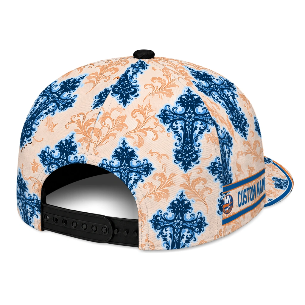 new-york-islanders-cap-custom-damask-pattern-blue-white-fashion-forward.webp