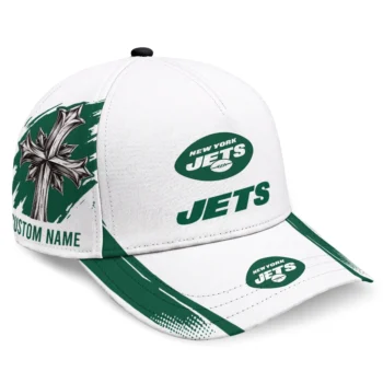 New York Jets Cap - Personalized Grunge Cross Green White
