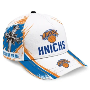New York Knicks Cap - Personalized Grunge Cross Blue White