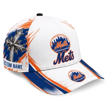 New York Mets Cap - Customized Grunge Cross Blue White