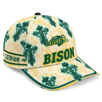 North Dakota State Bison Cap - Personalized Damask Pattern Green White