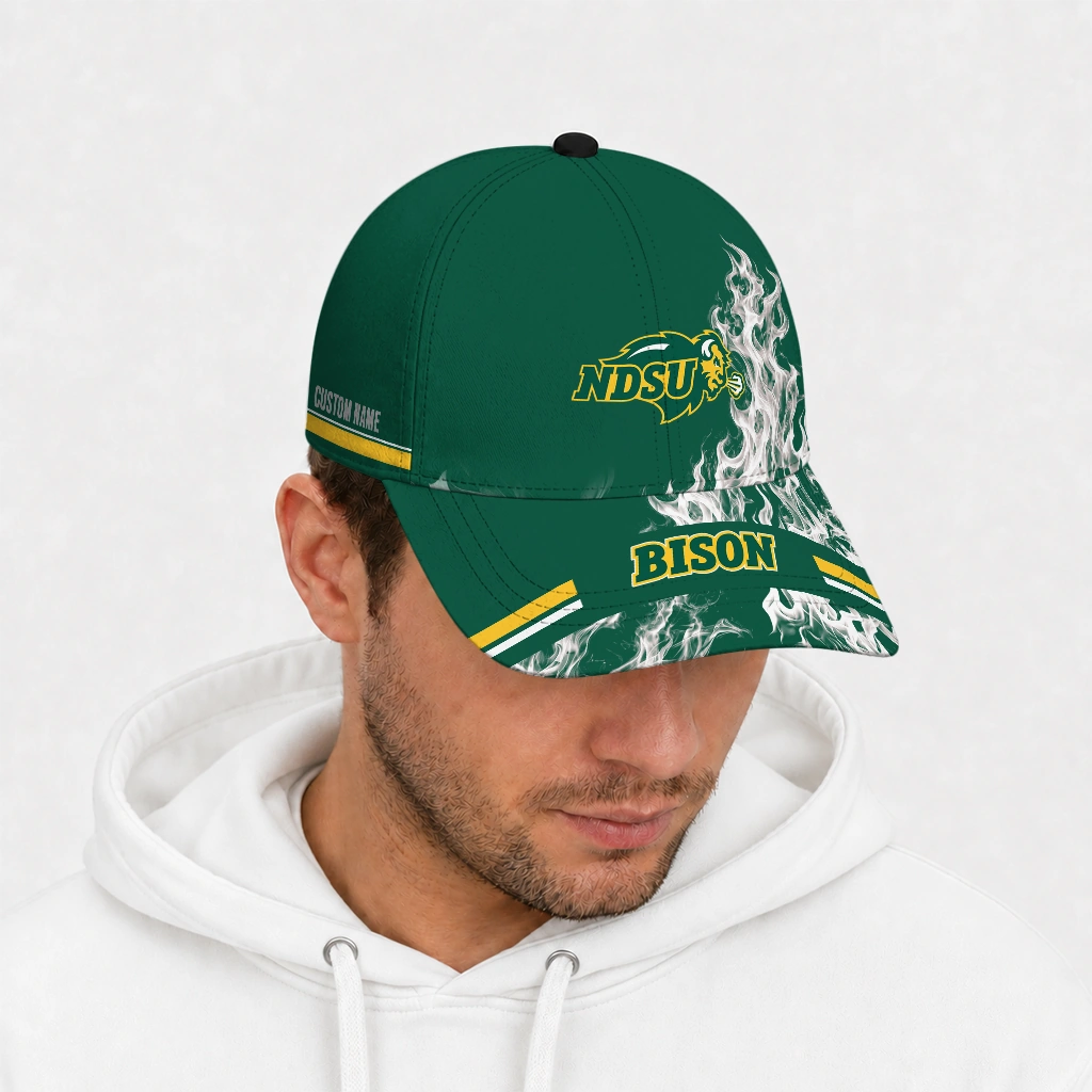 north-dakota-state-bison-cap-personalized-smoke-flames-green-new-arrival.webp