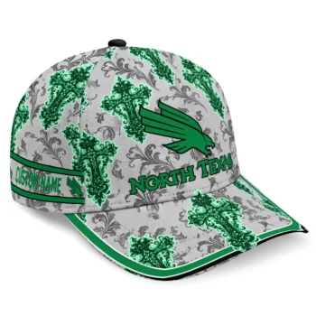North Texas Mean Green Cap - Personalized Damask Pattern Green White