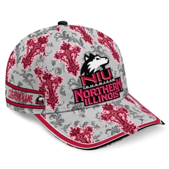 Northern Illinois Huskies Cap - Custom Damask Pattern Red White