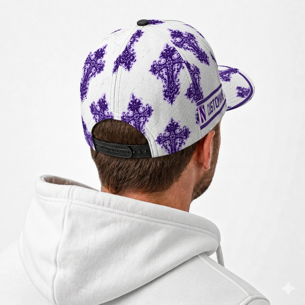 northwestern-wildcats-cap-customized-damask-pattern-purple-white-latest-model.webp