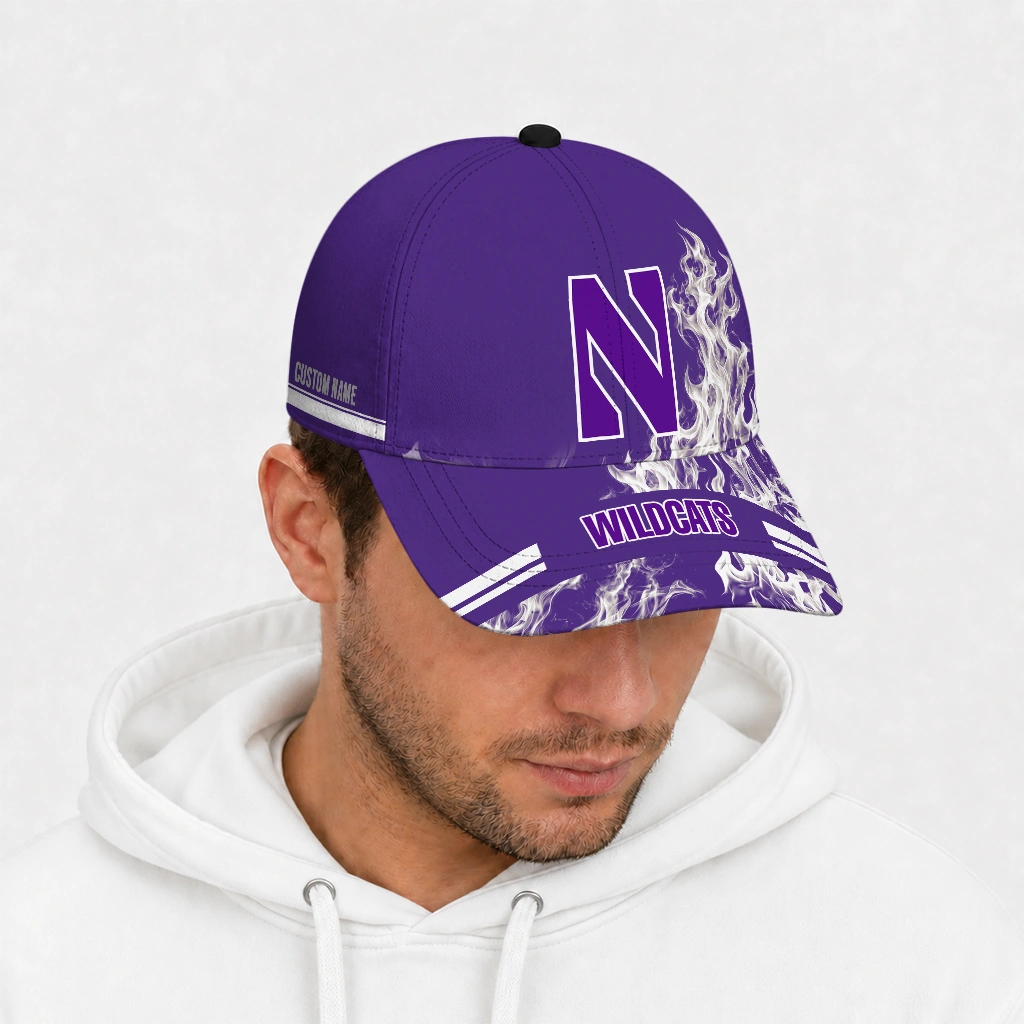 northwestern-wildcats-cap-customized-smoke-flames-purple-new-arrival.webp