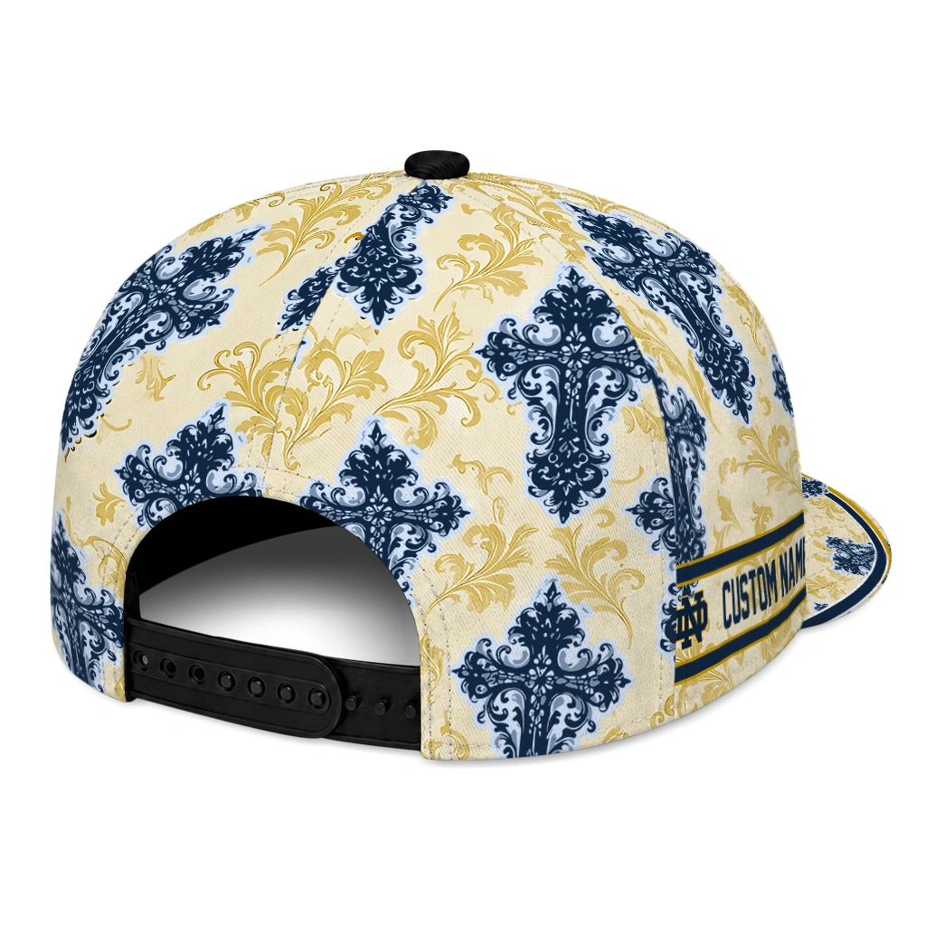 notre-dame-fighting-irish-cap-personalized-damask-pattern-navy-white-fashion-forward.webp