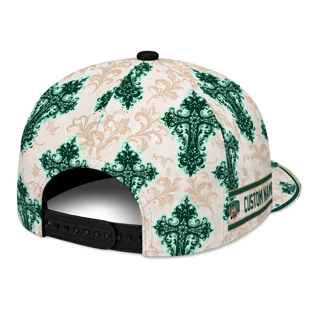 ohio-bobcats-cap-customized-damask-pattern-green-white-fashion-forward.webp