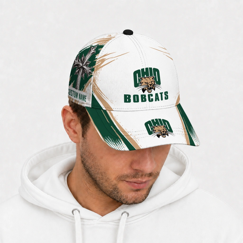 ohio-bobcats-cap-customized-grunge-cross-green-white-new-arrival.webp