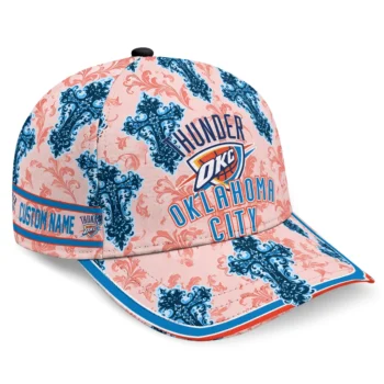 Oklahoma City Thunder Cap - Personalized Damask Pattern Blue White